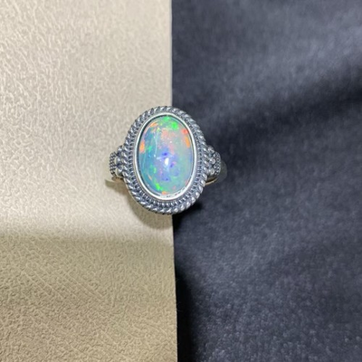 #ad Vintage Natural Opal Oval Stone Sterling Silver Twist Band Open Ring AU $199.00