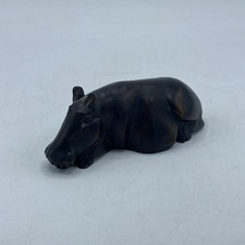 Hand Carved Wooden Hippo Hippopotamus Laying Down Sleeping Ornament
