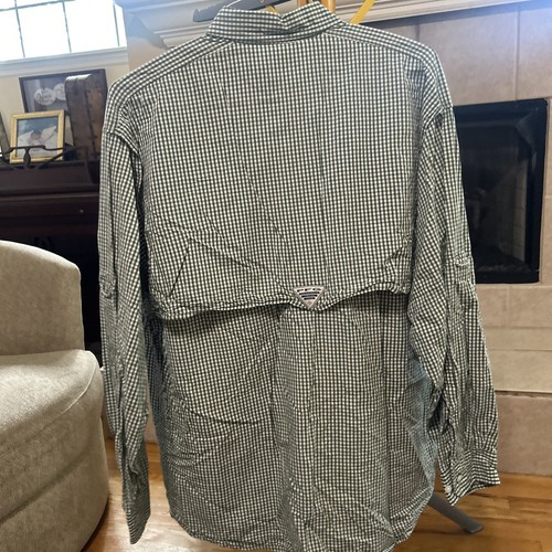Columbia Shirt Pfg Super Bonehead Men Green White Check Long Sleeve Vented Large - Picture 7 of 10