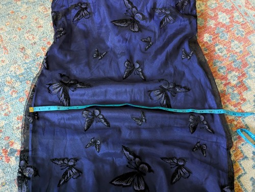 Vintage 90s/Y2K Size L/XL Velvet Butterfly Tulle Mesh Overlay Dress Blue Black - Picture 10 of 11