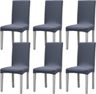 Stretch Jacquard Chair Slipcovers - 6 Pack Washable Dining Room Anthracite
