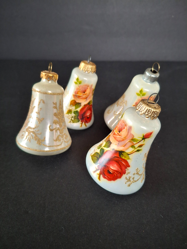 Vintage 4er Set Krebs Glas Glocke Rose Floral West Germany Weihnachtsschmuck - Bild 3 von 13