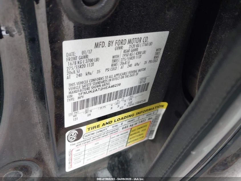 Used Front Right Seat Front fits: 2017 Ford Expedition bucket air bag leather el - Image 3 of 4