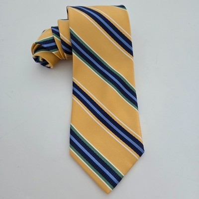 Jos. A. Bank Rep Tie yellow blue green stripes 100% silk necktie 60''