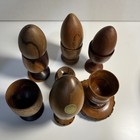Wooden (4) Eggs And Cups (6) Vintage Different Wood Types - See Pictures