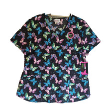 Scrubstar scrub V-neck top women Size XL blissful butterfly multicolor