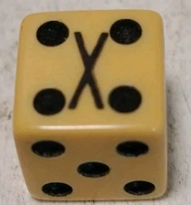 Vintage Yellow Dice 12mm Black Pips Novelty X Side Rare Bar Game Gambling Piece