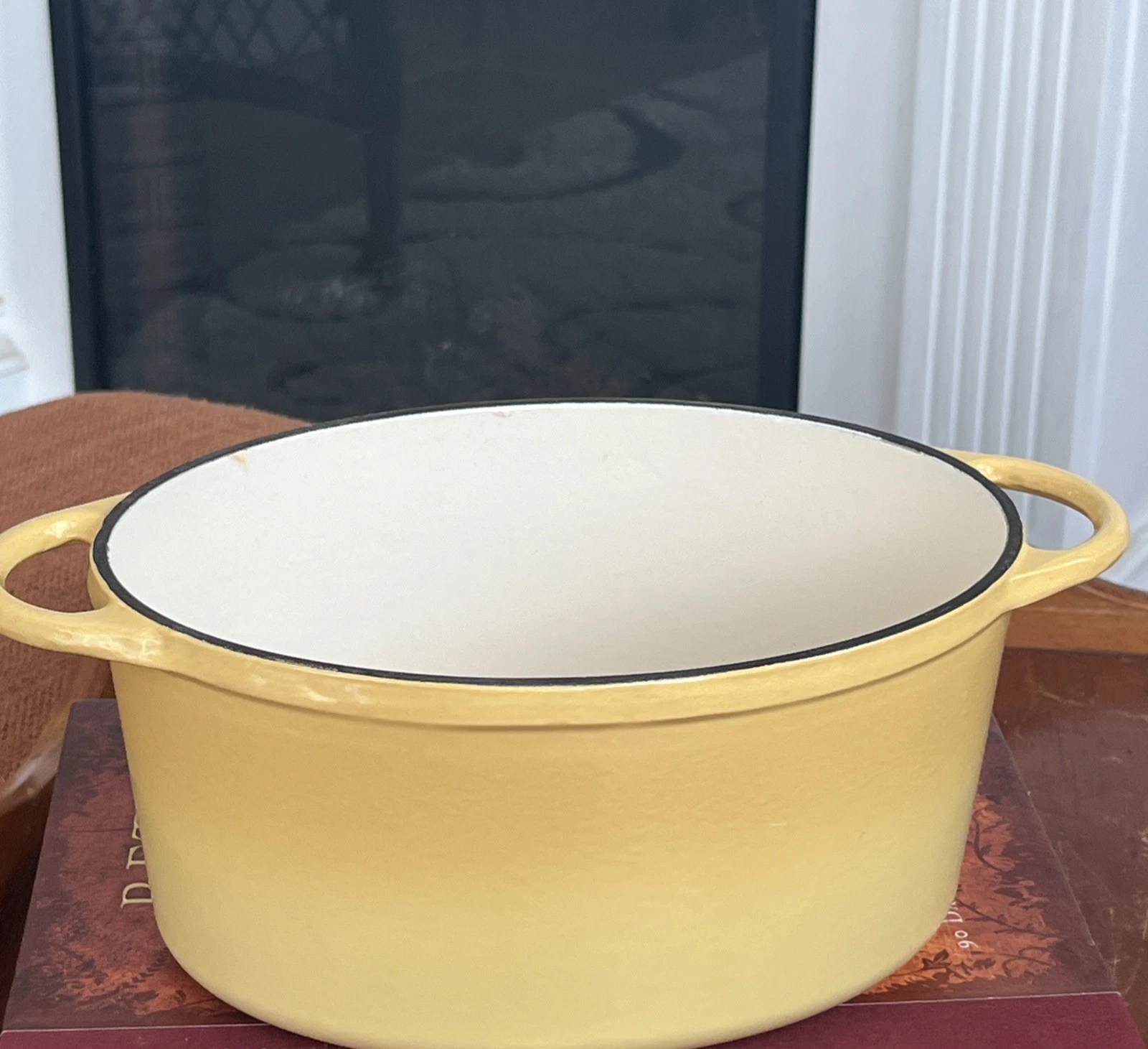Cousances / Le Crueset France Cast Iron Dutch Oven Oval No Lid Yellow Vintage