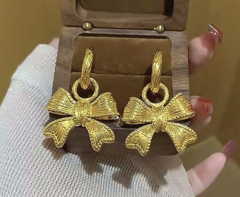 24K Pure Gold, 24K Gold Earrings, Gold Bow Earrings, Gold Statement Earrings
