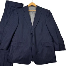Hart Schaffner Marx Mens 46R Navy Blue Pinstripe 2-Piece Suit Preppy 42x28 EUC