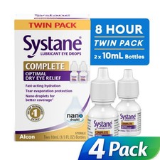 Systane Complete Lubricant Eye Drops   4 Twin Packs 10 mL Each   Exp 03/2027