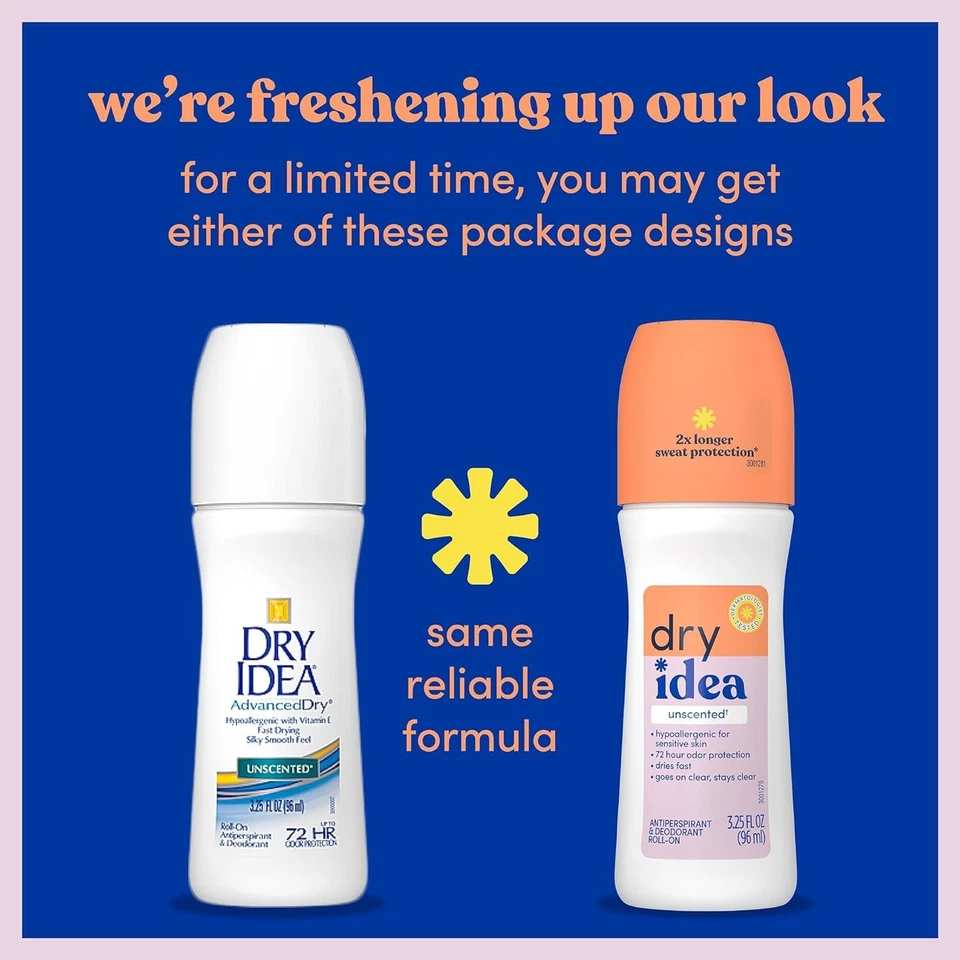 Dry Idea Roll On Antiperspirant Deodorant Unscented 3.25 oz Advanced Dry Foto 2 de 4