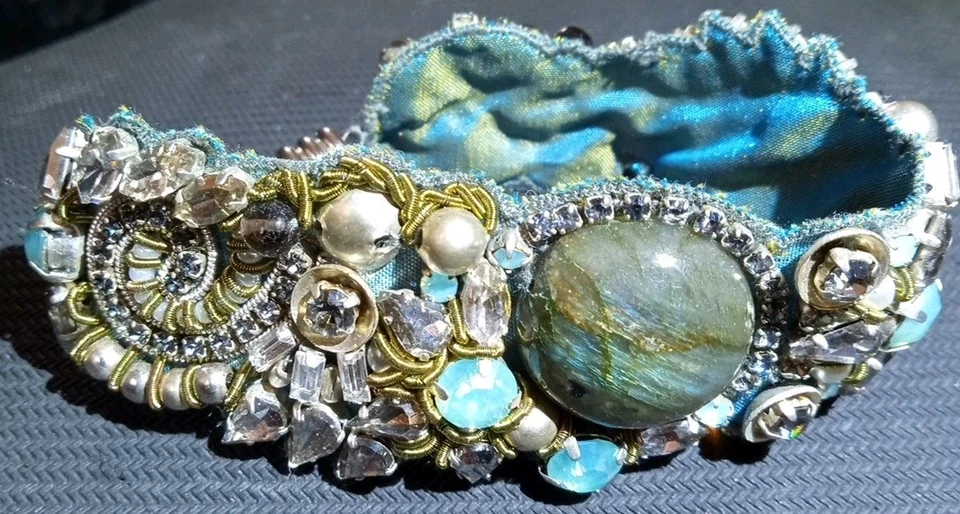 silk labradorite Hand embroidered Embellished shibari Magnet Bracelet Boho India - Image 2 of 4