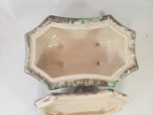 German Art Deco Lidded Pottery Bowl Green drip glaze - Picture 5 of 8