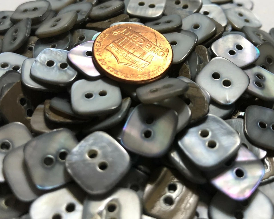 8 PC ONLY Square Iridescent Gray MOP Shell Buttons 10.5mm Almost 7/16" 11679 - Image 2 of 4