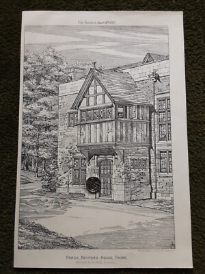 Antique Print Frome Somerset Keyford House Porch Architecture 1887