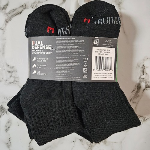 Fruit of the Loom Boys 10 Pairs of Socks Crew & Ankle Black & White Dual Defense - Picture 24 of 29
