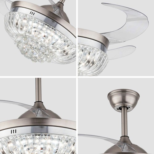 36"/42" Ceiling Fan Light LED Crystal Retractable Chandelier with Remote 3-Color - Picture 36 of 52