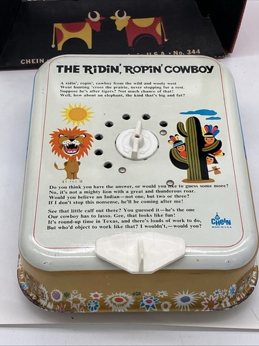 Vintage Chein Musical Moving Storybook Ranch - Cowboy & Horse With Box - Picture 5 of 11