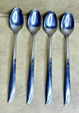 4 Oneida Twin Star Stainless Flatware Atomic Starburst Iced Tea Spoons MCM