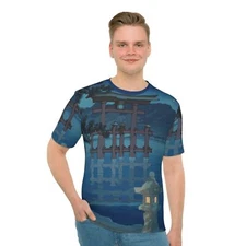 Kawase Hasui Starlit Night at Miyajima Ukiyo-e Vector Fine Art Men T-shirt Top