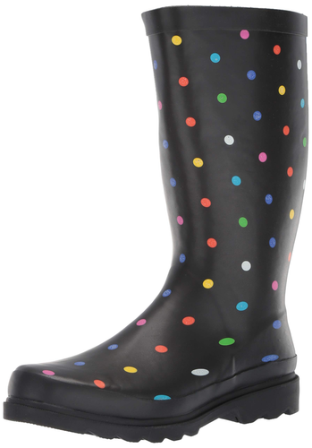 Sugar Womens Size 6M Raffle Tall Rubber Rain Boots in Black Fiesta Polka Dot $65