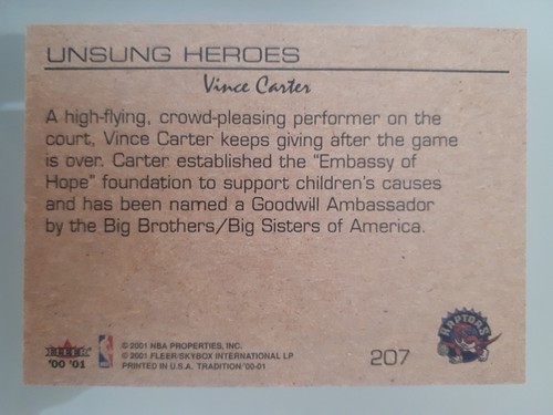 2000-01 Fleer Tradition Vince Carter Unsung Heroes #207 NBA Basketball Lesen! - Bild 2 von 2