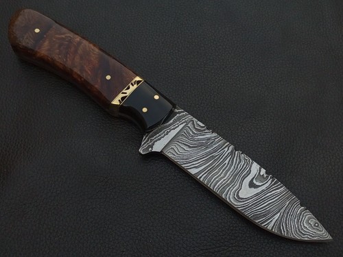 9" CUSTOM HAND MADE DAMASCUS STEEL SKINNER KNIFE ROSEWOOD HANDLE W/SHEATH 5027 - Picture 2 of 8