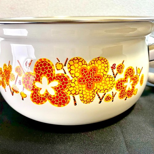 Zweihand Topf Pfanne Emaille Beschichtung Kochgeschirr Kasserolle Blume 20cm 2,5L Japan Vintage - Bild 4 von 13