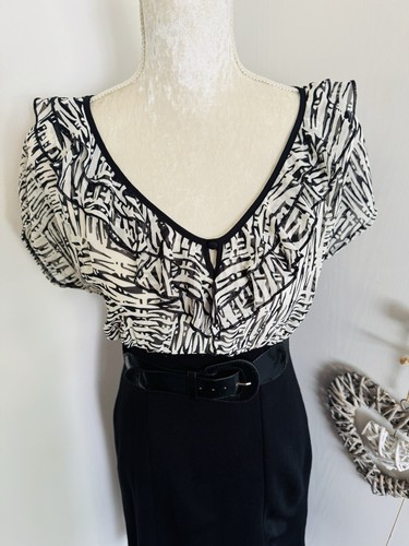 MARKS AND SPENCER Black White Smart Work Pencil Dress Size 14 - Picture 2 of 9