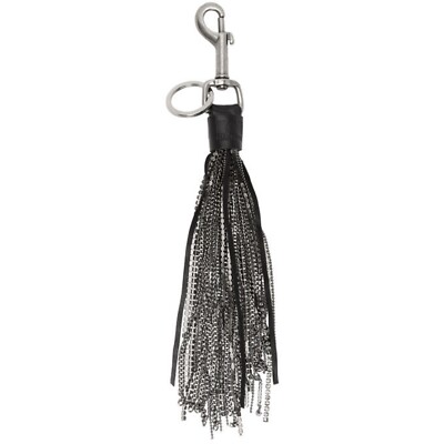 Nahmias Black Crystal Keychain, Black Leather Tassel Swarovski Crystal