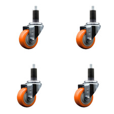 3 Inch Orange Poly Wheel Swivel 1-1/4 Inch Expanding Stem Caster Set SCC