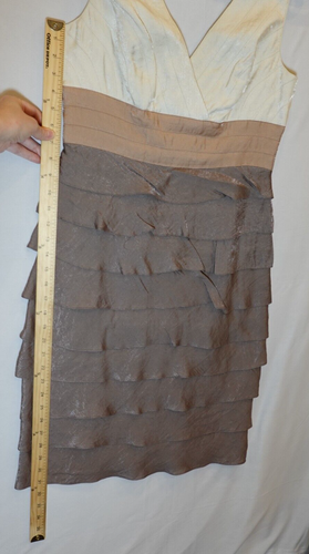 Adrianna Papell Dress Size 10 Ruffle Tiered Layered Cocktail Metallic Brown Tan - Picture 8 of 13