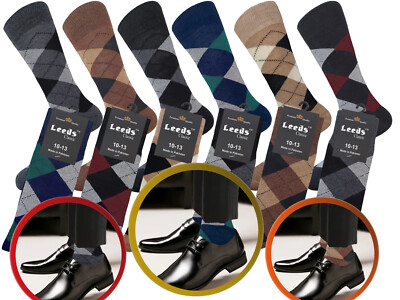 12-6-1 MEN'S DRESS SOCKS ARGYLE DIAMOND NATURAL COTTON MULTI COLOR SOCKS