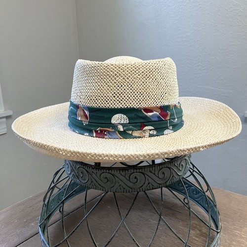 VTG Beaver Brand Straw Golf Hat Size 6 7/8 Golf Fabric Band Made in the USA - Picture 1 of 12