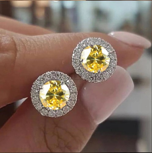 Round Cubic Zirconia 925 Sterling Silver Women Ear Cartilage Stud Earrings Gift - Picture 19 of 62