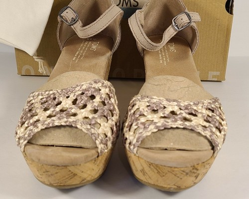 TOMS Platform Wedge Tan Stucco Satin Woven Open Toe Shoes Womens US 10/EU 42 EPC - Picture 4 of 12