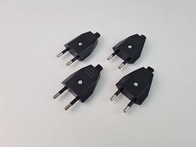 SP-ELECTRONIC 4 x Euro Stecker schwarz Euro Flachstecker mit Kabeleinführungstülle 4 Stück
