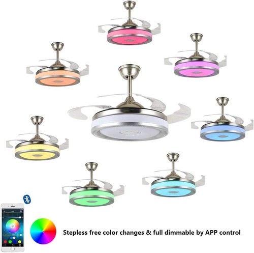42" Bluetooth 7-Color Chandelier Smart LED Ceiling Fan w/Music Speaker+Remote - Picture 4 of 9