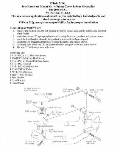 KIT DE MONTAJE DE CONVERSIÓN DE ASIENTO INDIVIDUAL SPORTSTER PARA HARLEY SPORTY XL 2004-06 BOBBER - Imagen 6 de 6