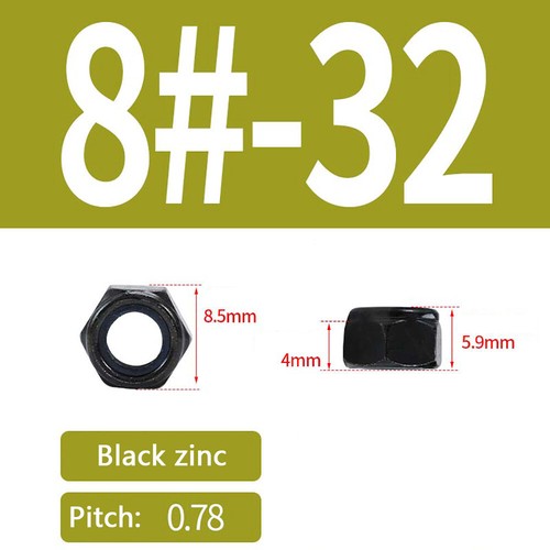 Hex Nylon Insert Lock Nut White Zinc/Black Zinc UNC 4# 5# 6# 8# 10# 1/4 5/16 3/8 - Picture 9 of 20