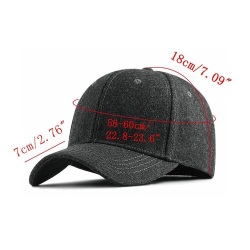Mens Full Closure Oversize Wool Baseball Cap Plain Winter Warm Hats 58-60cm - Picture 2 of 14