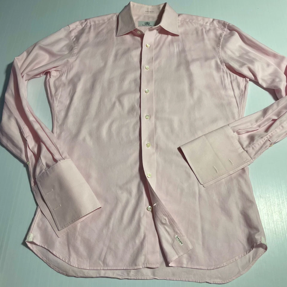 Camisa Oxford Oxxford Rosa Pinpoint Puño Francés Cuello Extendido Personalizada Delgada 16.5 Foto 4 de 4