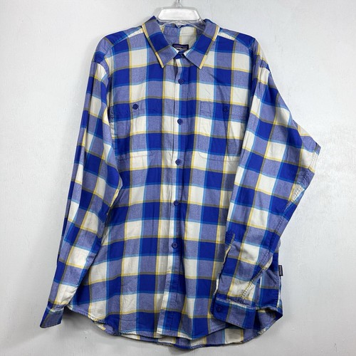 Patagonia Light Flannel Shirt Blue Yellow Plaid Button Up Gorp Core Mens Large - Picture 16 of 16