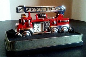 Vintage Relic Brand Firetruck Desk Clock Original Tin Box