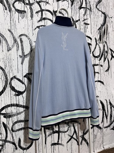 Vintage Yves Saint Laurent Mens Sweater Full Zip Blue Jumper Top Size XL 122 - Picture 11 of 16