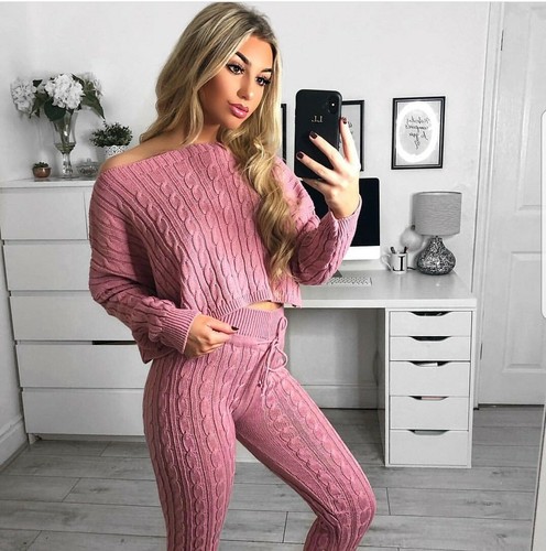 Womens Cable Knitted 2PCS Off Shoulder 