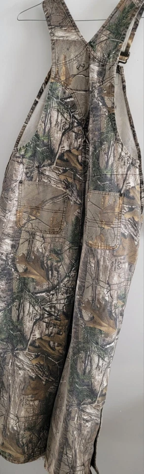 Carhartt Camo Insulated Bibs Youth 14 Realtree Thermal Hunting Canvas Overalls - Image 3 of 4