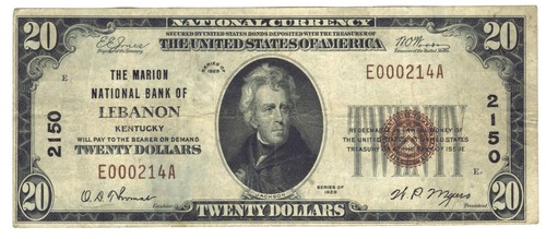1929 $20 NB Kentucky National Currency *LEBANON* KY Ch#2150 E000214A ECC&C, Inc. - Picture 3 of 5