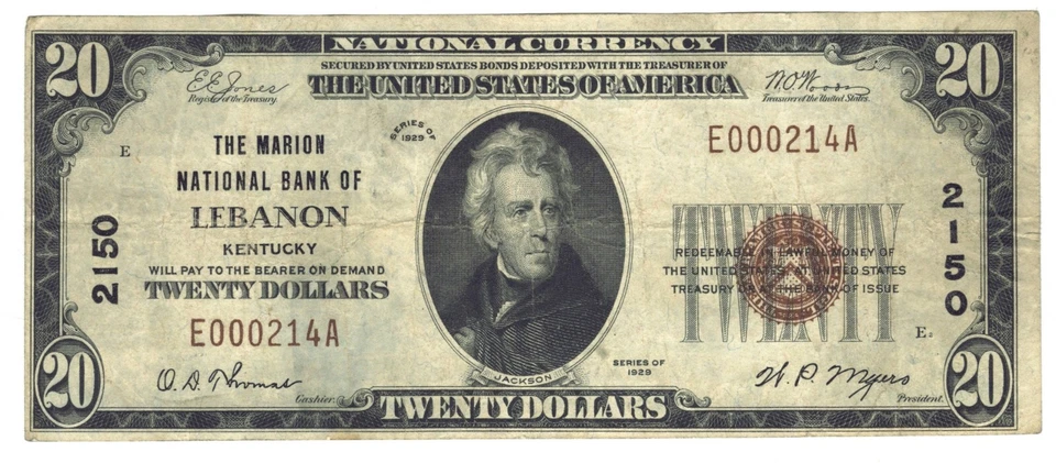 1929 $20 NB Kentucky National Currency *LEBANON* KY Ch#2150 E000214A ECC&C, Inc. - Image 3 of 4